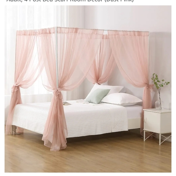Doce Flores Elegant Pink Canopy Bed Curtains - Picture 1 of 5